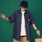 Denim Shirts Summer Hong Kong Style Men's Denim Short-Sleeved Shirt Casual Fashion Loose