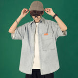 Denim Shirts Summer Hong Kong Style Men's Denim Short-Sleeved Shirt Casual Fashion Loose