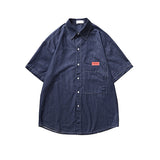 Denim Shirts Summer Hong Kong Style Men's Denim Short-Sleeved Shirt Casual Fashion Loose
