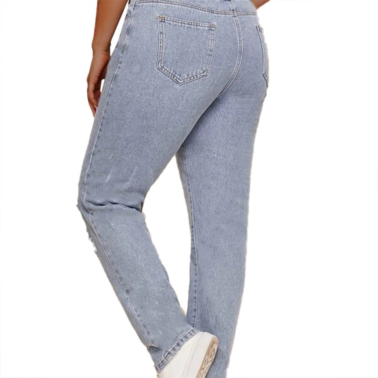 Women Plus Size Jeans Ripped Denim Pants