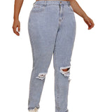 Women Plus Size Jeans Ripped Denim Pants