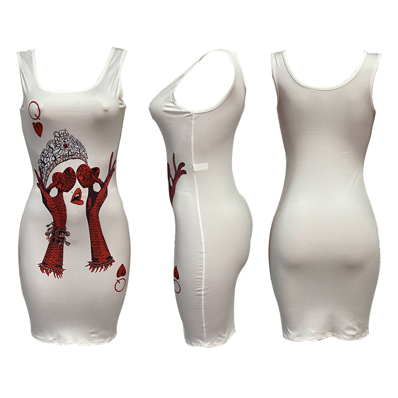 Fashion Poker Positioning Printed Suspender Dress