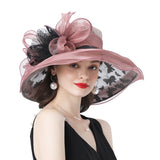 Kentucky Derby Hats Outdoor Fashion Elegant Hat Flower Adult Cap Spring/Summer Autumn Women's Wide Brim Hat European and American Style Yarn Embroidery Ventilation Cap