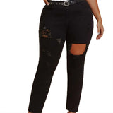 Women Plus Size Jeans Slim Ripped Denim Skinny Pants