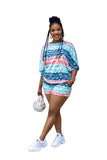 Women Plus Size Co-ords Backless Tie-Dye with Pocket Batwing Sleeve Casual Suit