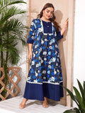 Women plus Size Dresses Fashionable Printed Contrast Color Large Swing Dress