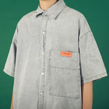 Denim Shirts Summer Hong Kong Style Men's Denim Short-Sleeved Shirt Casual Fashion Loose