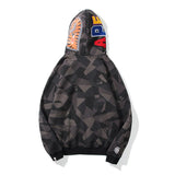 Shark Print Hoodie Autumn and Winter Sweater Fleece-Lined Men's and Women's Coats Zip Hoodie plus Size Men's Clothing