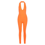 Women's Spring Clothing Sexy Backless Halter Sleeveless V-neck Hip Lifting Sport Jumpsuit