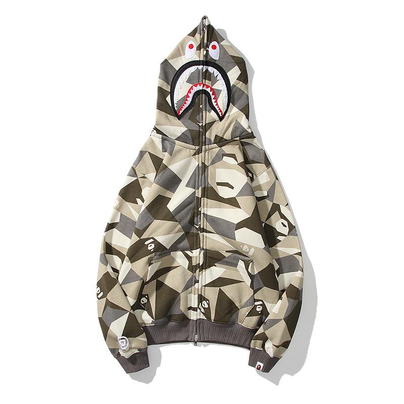 Shark Print Hoodie Autumn and Winter Sweater Fleece-Lined Men's and Women's Coats Zip Hoodie plus Size Men's Clothing