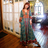Beth Dutton Bohemian Winter Dress Midi Dresses Embroidered Ethnic Print Slim Fit Large Swing Dress