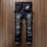 J Shaped Jeans New Men's Jeans Slim Straight Zip Pleated Trousers
