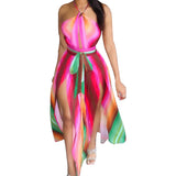 Abstract Bodycon Dress Tie-Dye Printed Lace-up Irregular Suspender Skirt