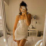 Women Summer Dresses Mini Dress Sexy Off-The-Shoulder Floral Tie-Neck Ruffled Spaghetti Straps Short Dress For Women