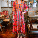 Beth Dutton Bohemian Winter Dress Midi Dresses Embroidered Ethnic Print Slim Fit Large Swing Dress