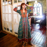 Beth Dutton Bohemian Winter Dress Midi Dresses Embroidered Ethnic Print Slim Fit Large Swing Dress