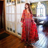 Beth Dutton Bohemian Winter Dress Midi Dresses Embroidered Ethnic Print Slim Fit Large Swing Dress