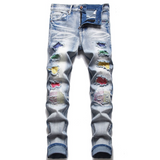 J Shaped Jeans New Men's Jeans Slim Straight Zip Pleated Trousers