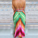 Abstract Bodycon Dress Tie-Dye Printed Lace-up Irregular Suspender Skirt