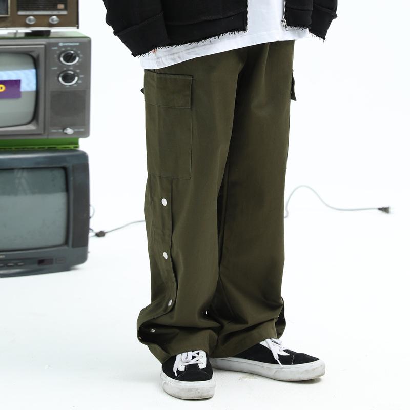 Men's Large Size Retro Sports Wide Leg Pants Men's Fashion Brand Hip Hop Trousers Straight-Leg Pants Street Multi-Pocket Loose Cargo Pants Men Pants