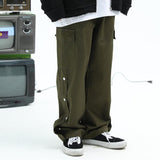 Men's Large Size Retro Sports Wide Leg Pants Men's Fashion Brand Hip Hop Trousers Straight-Leg Pants Street Multi-Pocket Loose Cargo Pants Men Pants