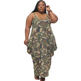 Women Plus Size Maxi Dresses Sexy Suspenders Tie-Dye Camouflage Dress