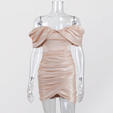 Mariah Carey Dress Tube Top Pleated Dress Temperament Sexy Skirt Fishbone Khaki Shoulder Dress