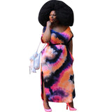 Women Plus Size Maxi Dresses Crew Neck Split Tie-Dye Printed Loose Maxi Dress