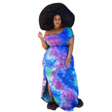 Women Plus Size Maxi Dresses Crew Neck Split Tie-Dye Printed Loose Maxi Dress