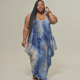 Women Plus Size Maxi Dresses Sexy Suspenders Tie-Dye Camouflage Dress