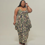 Women Plus Size Maxi Dresses Sexy Suspenders Tie-Dye Camouflage Dress