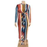 Women Plus Size Maxi Dresses Color Striped Tight Tied Dress