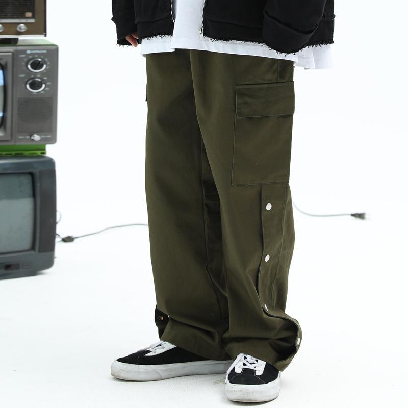 Men's Large Size Retro Sports Wide Leg Pants Men's Fashion Brand Hip Hop Trousers Straight-Leg Pants Street Multi-Pocket Loose Cargo Pants Men Pants