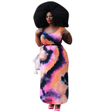 Women Plus Size Maxi Dresses Crew Neck Split Tie-Dye Printed Loose Maxi Dress