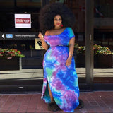 Women Plus Size Maxi Dresses Crew Neck Split Tie-Dye Printed Loose Maxi Dress