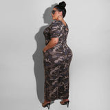 Women Plus Size Jumpsuits Camouflage Print Casual Wide Leg Jumpsuit