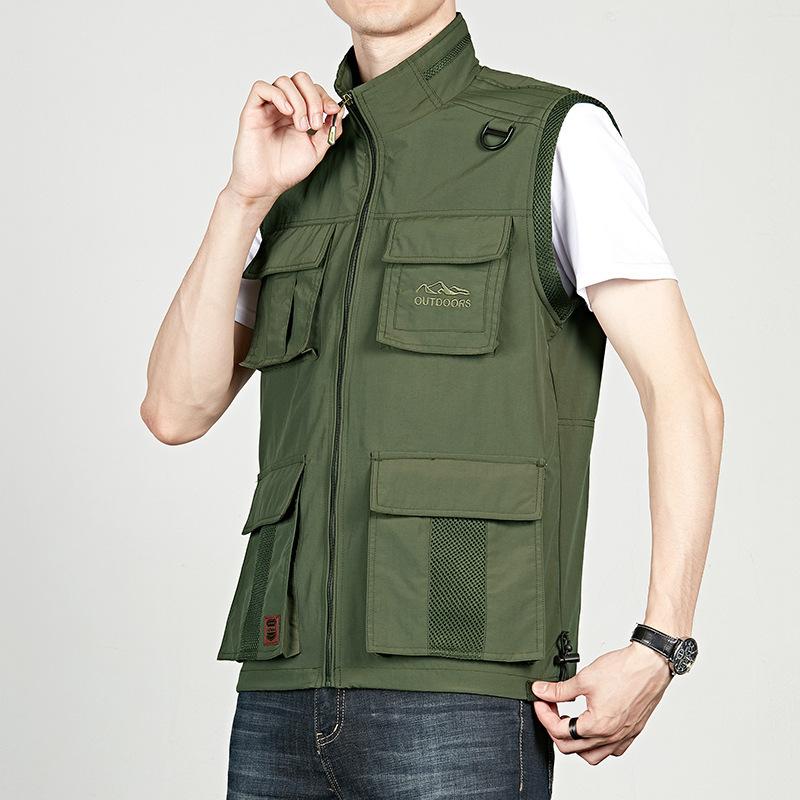 Men Utility Vest Work Zipper Tactical Work Vest Slim Pocket Jacket Autumn Outdoor Casual Vest Vest