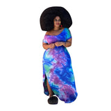 Women Plus Size Maxi Dresses Crew Neck Split Tie-Dye Printed Loose Maxi Dress