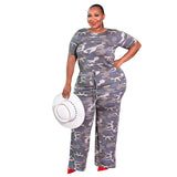 Women Plus Size Jumpsuits Camouflage Print Casual Wide Leg Jumpsuit