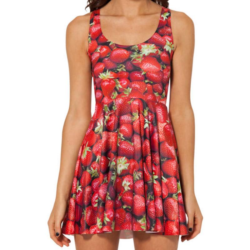 Starry Sky Digital Printed Strawberry Pleated Dress Cottagecore Dress