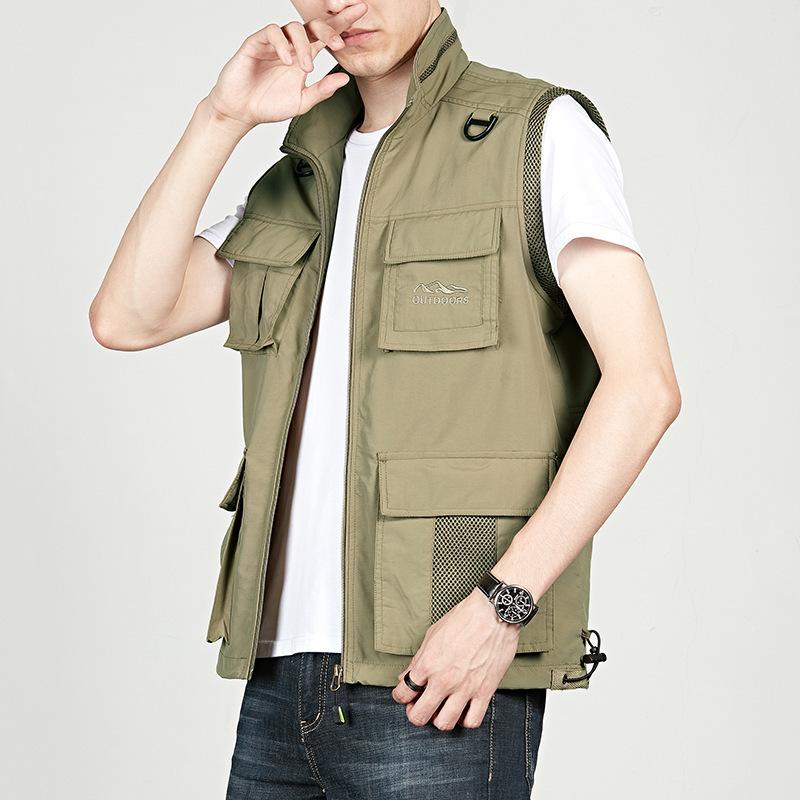 Men Utility Vest Work Zipper Tactical Work Vest Slim Pocket Jacket Autumn Outdoor Casual Vest Vest