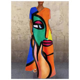 Women Exotic Dresses Vintage Portrait Cat Printing V-neck Dress