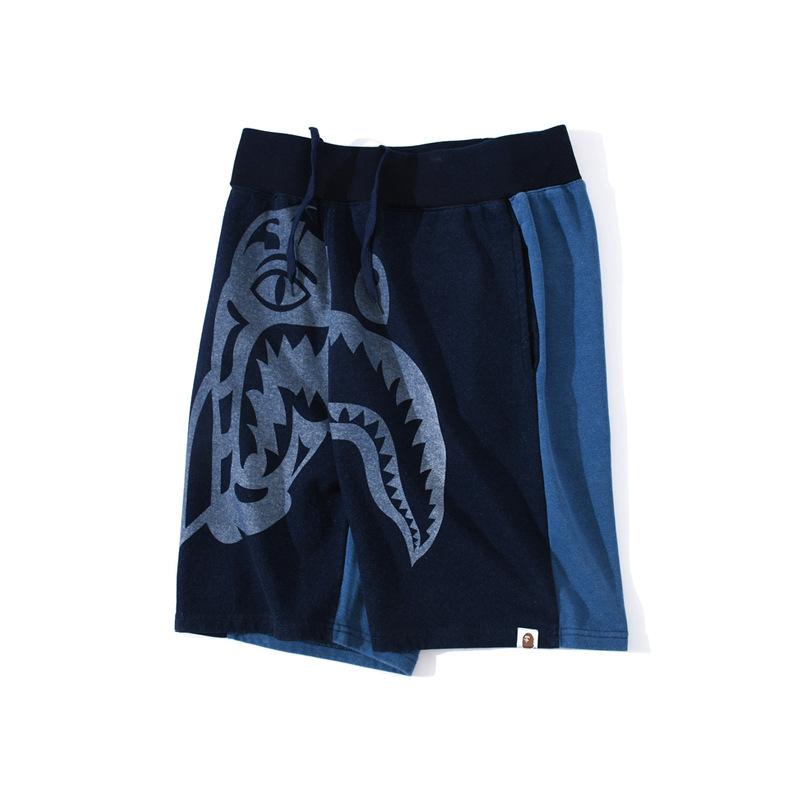 Shark Print Shorts Shark Head Tiger Head Stitching Denim Color Shorts Beach Pants Men