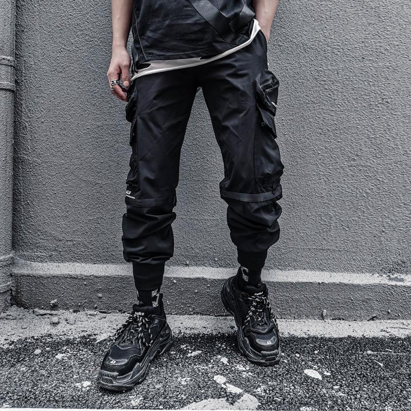Men's plus Size Retro Sports Hip-Hop Ankle-Tied Pants Street Trend Multi-Pocket Cargo Pants Men Pants