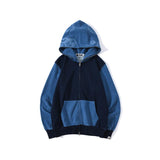Shark Print Hoodie Stitching Denim Color Sweater Zipper Hoodie Coat