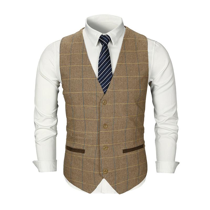 Mens Dress Vests Men's Vest Casual Jacket Business Waistcoat Men Autumn and Winter Solid Color Plaid Slim Fit