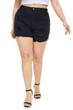 Women Plus Size Denim Shorts Ripped High Waist Jeans Summer