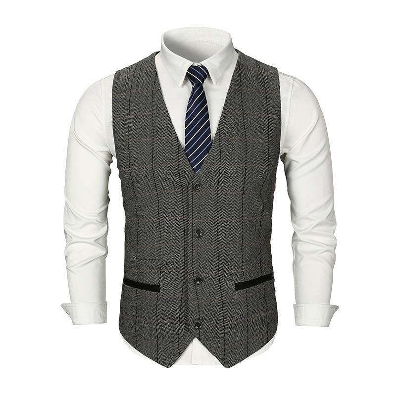 Mens Dress Vests Men's Vest Casual Jacket Business Waistcoat Men Autumn and Winter Solid Color Plaid Slim Fit