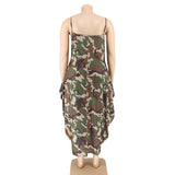 Women Plus Size Maxi Dresses Sexy Suspenders Tie-Dye Camouflage Dress