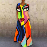 Women Exotic Dresses Vintage Portrait Cat Printing V-neck Dress